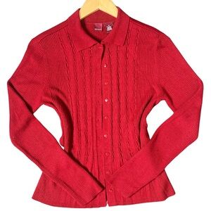 Red Button Down Fitted Cardigan